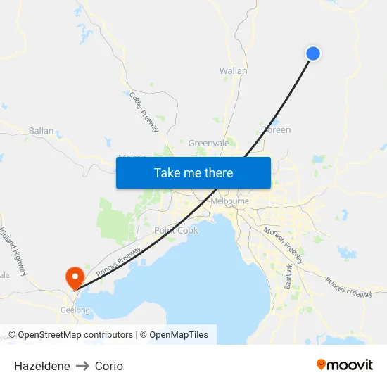 Hazeldene to Corio map