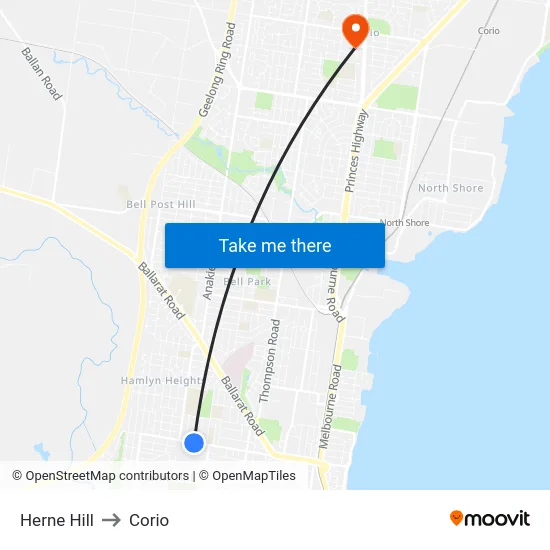 Herne Hill to Corio map