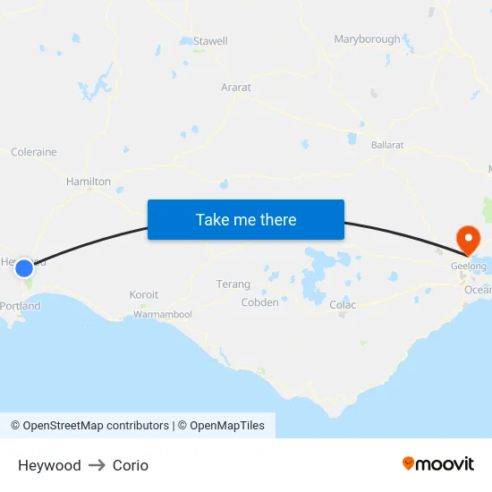 Heywood to Corio map
