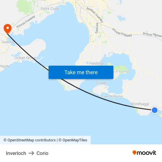 Inverloch to Corio map