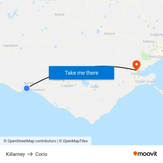 Killarney to Corio map
