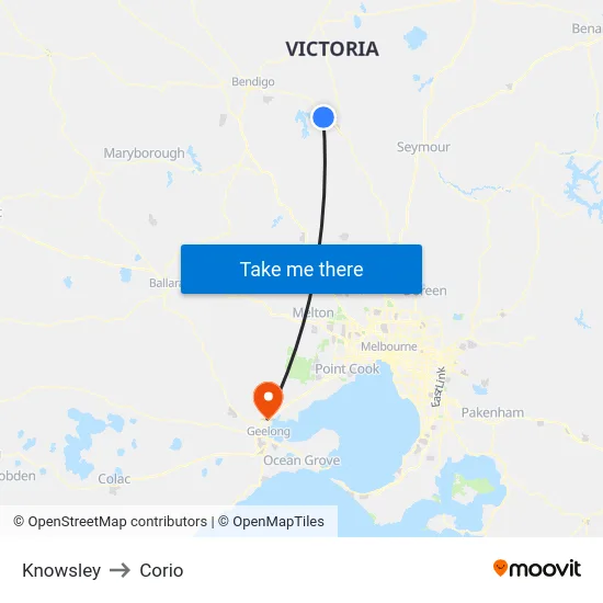 Knowsley to Corio map