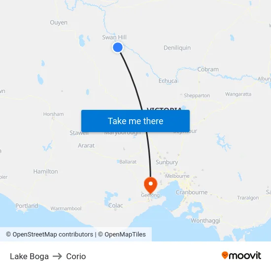 Lake Boga to Corio map