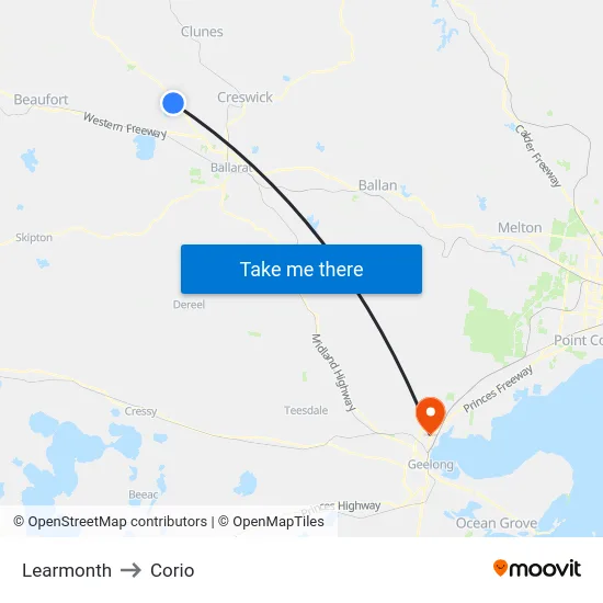 Learmonth to Corio map
