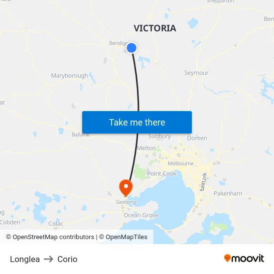 Longlea to Corio map