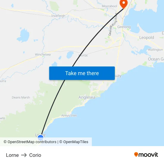 Lorne to Corio map