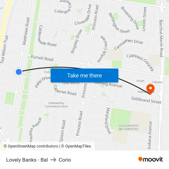 Lovely Banks - Bal to Corio map