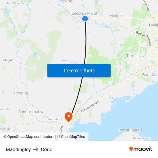 Maddingley to Corio map