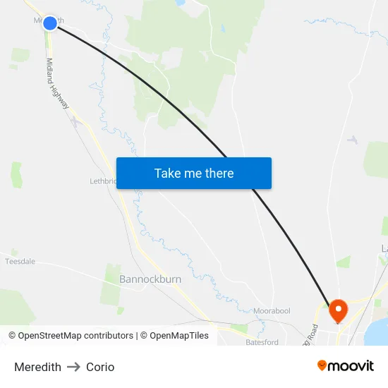 Meredith to Corio map