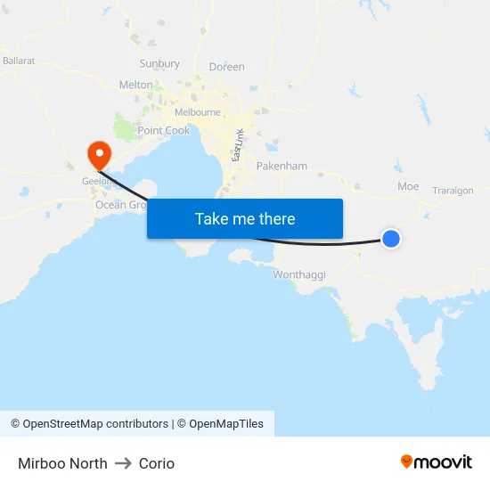 Mirboo North to Corio map