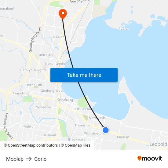 Moolap to Corio map