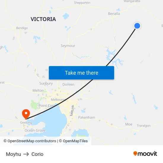 Moyhu to Corio map
