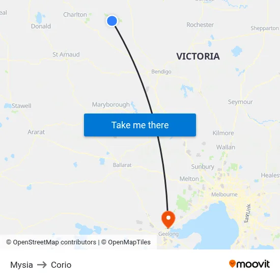 Mysia to Corio map