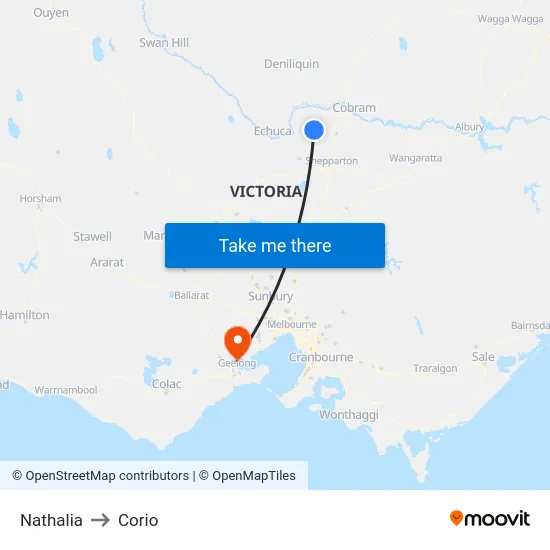 Nathalia to Corio map