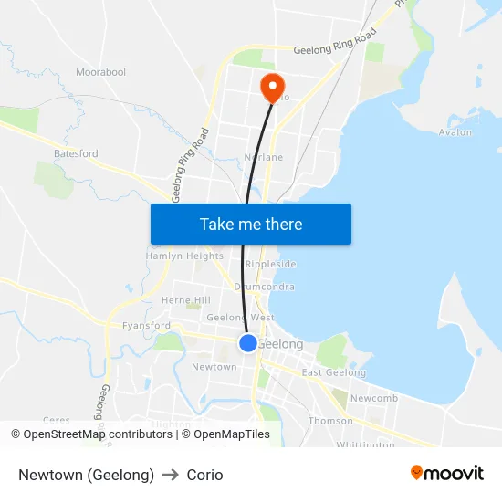Newtown (Geelong) to Corio map