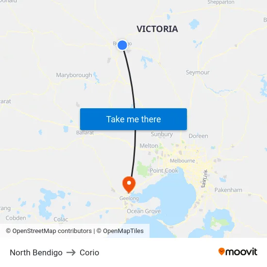 North Bendigo to Corio map