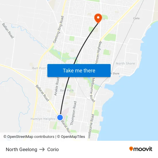 North Geelong to Corio map