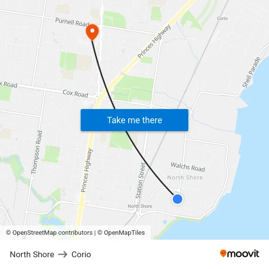 North Shore to Corio map