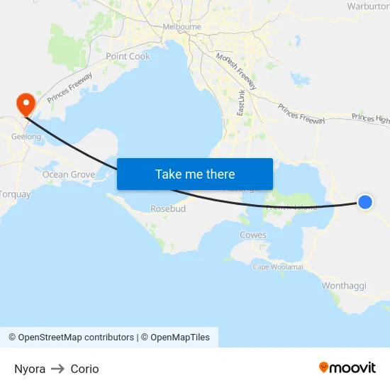 Nyora to Corio map