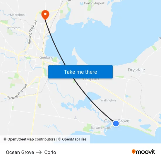 Ocean Grove to Corio map