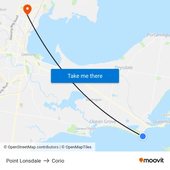 Point Lonsdale to Corio map