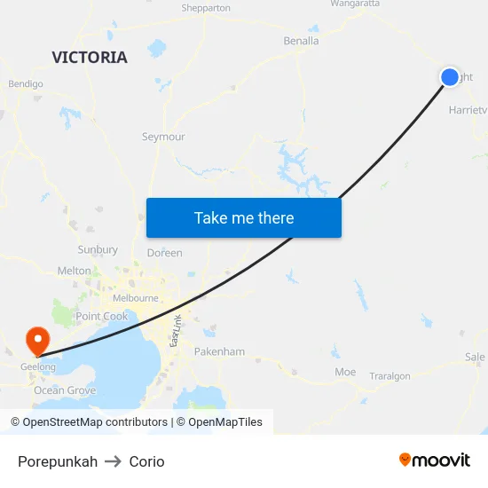 Porepunkah to Corio map
