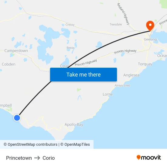 Princetown to Corio map