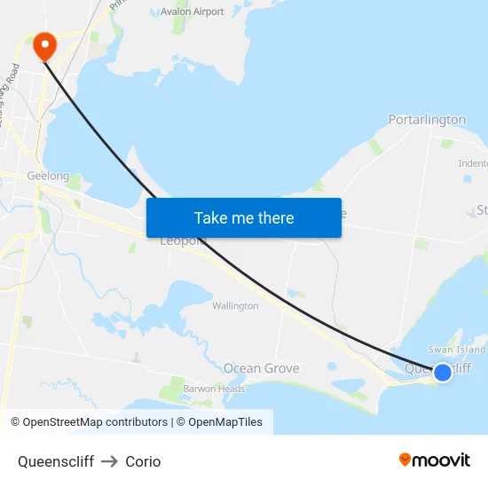 Queenscliff to Corio map