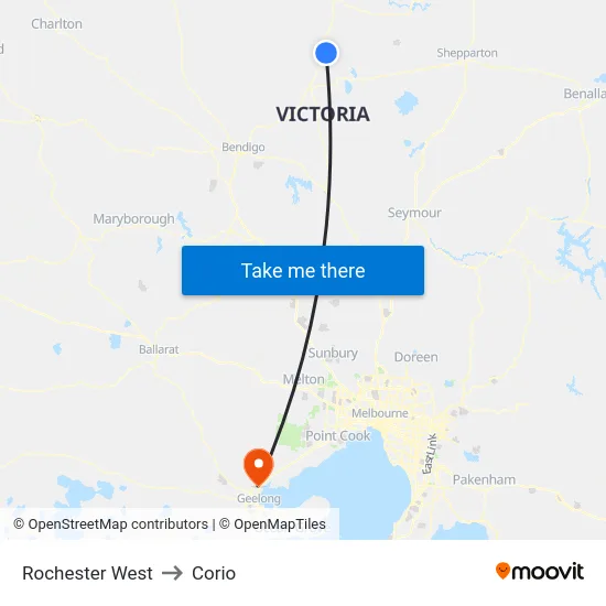 Rochester West to Corio map