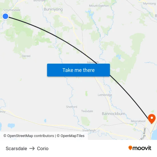 Scarsdale to Corio map