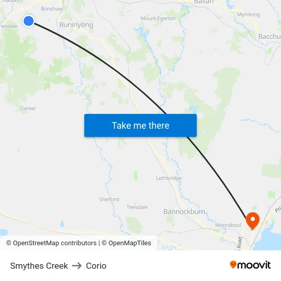Smythes Creek to Corio map