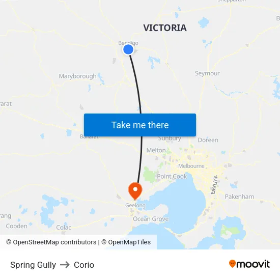 Spring Gully to Corio map