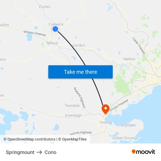 Springmount to Corio map