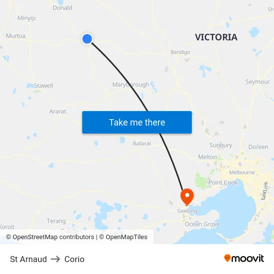 St Arnaud to Corio map