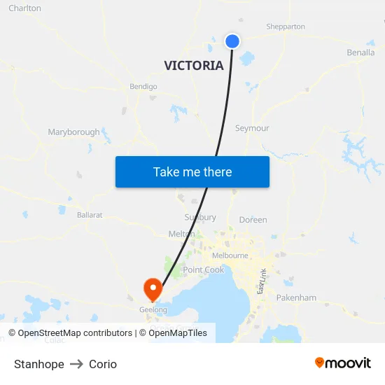 Stanhope to Corio map