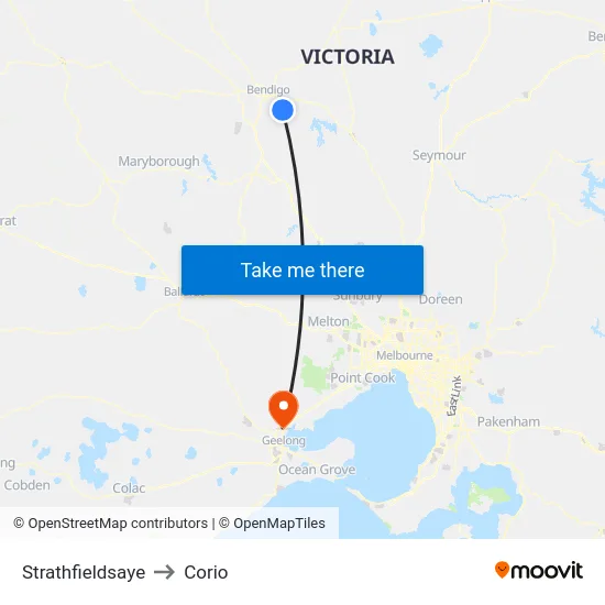 Strathfieldsaye to Corio map