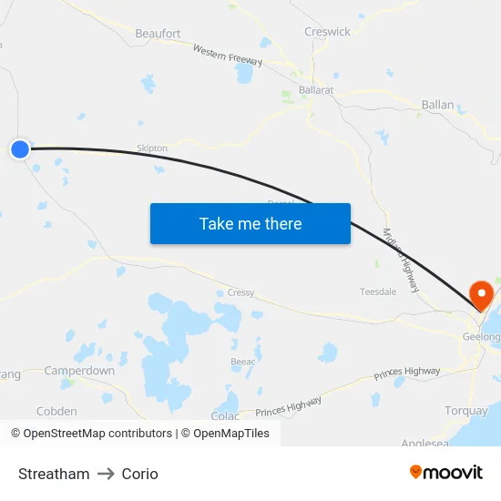 Streatham to Corio map