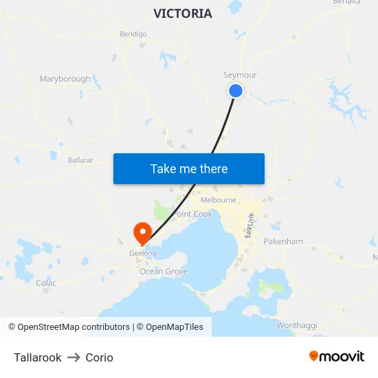 Tallarook to Corio map