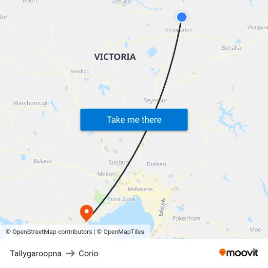 Tallygaroopna to Corio map