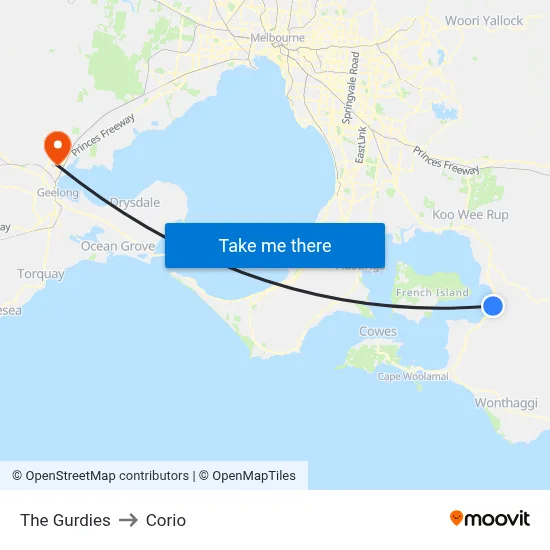 The Gurdies to Corio map