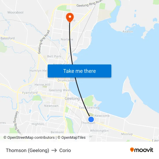 Thomson (Geelong) to Corio map