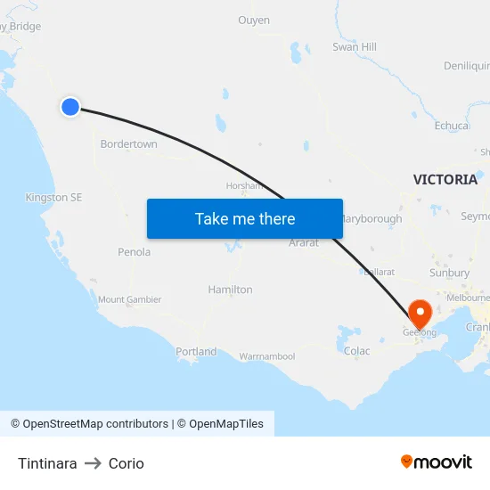 Tintinara to Corio map