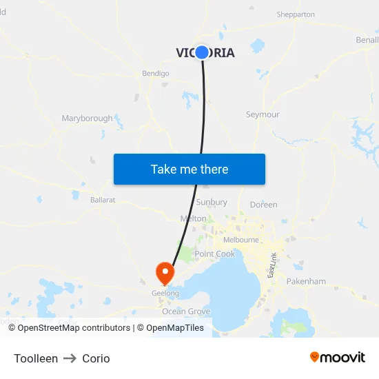 Toolleen to Corio map