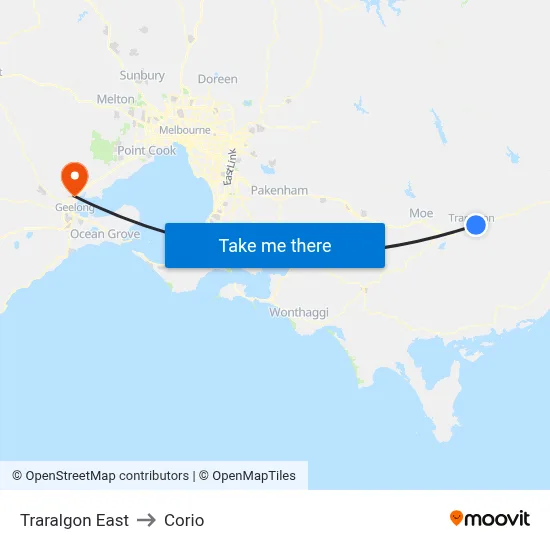 Traralgon East to Corio map