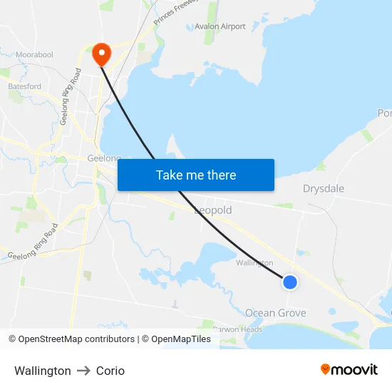 Wallington to Corio map