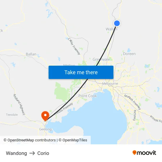Wandong to Corio map