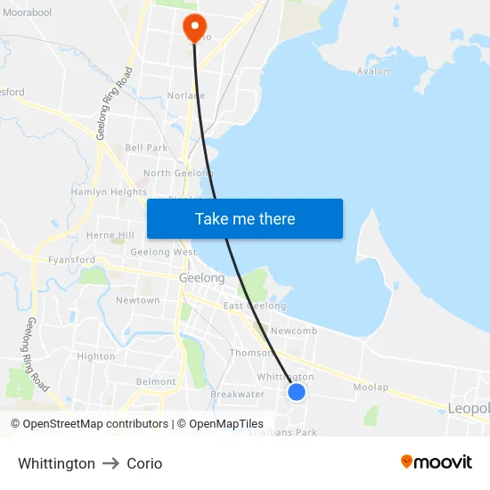 Whittington to Corio map