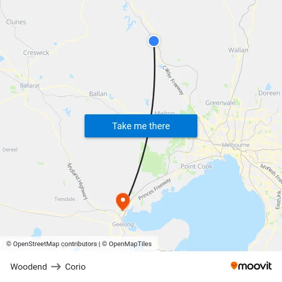 Woodend to Corio map