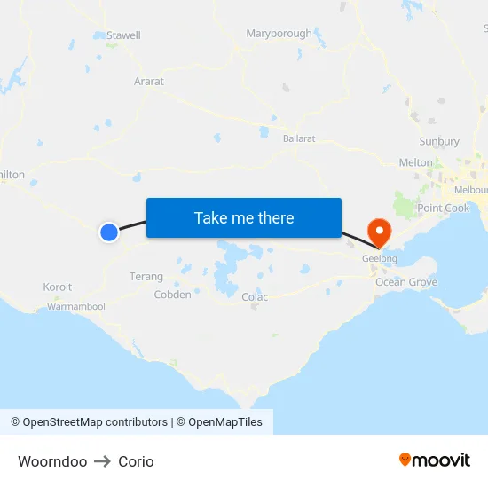 Woorndoo to Corio map