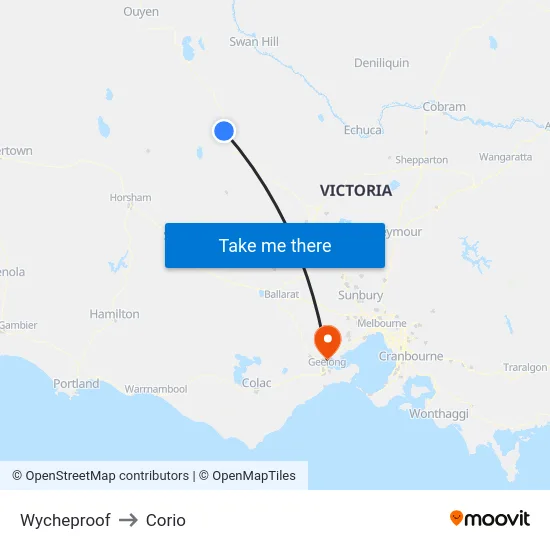 Wycheproof to Corio map